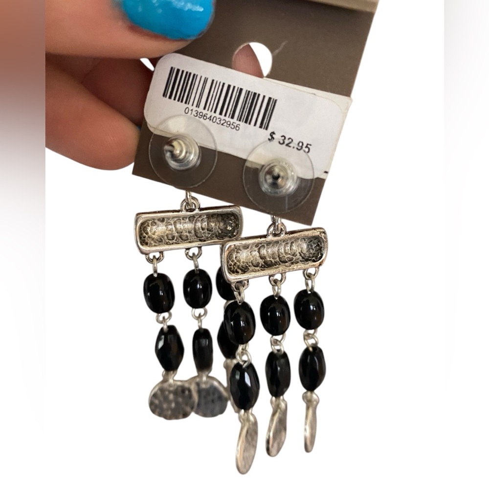 J. Jill Modern Boho NWT Black & Silver Dangle Earrings - Picture 3 of 3
